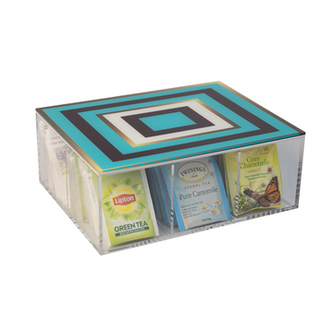 Small Tea Box - Gold and Blue Squares