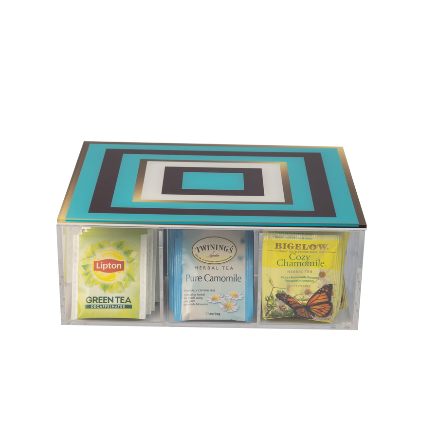 Small Tea Box - Gold and Blue Squares